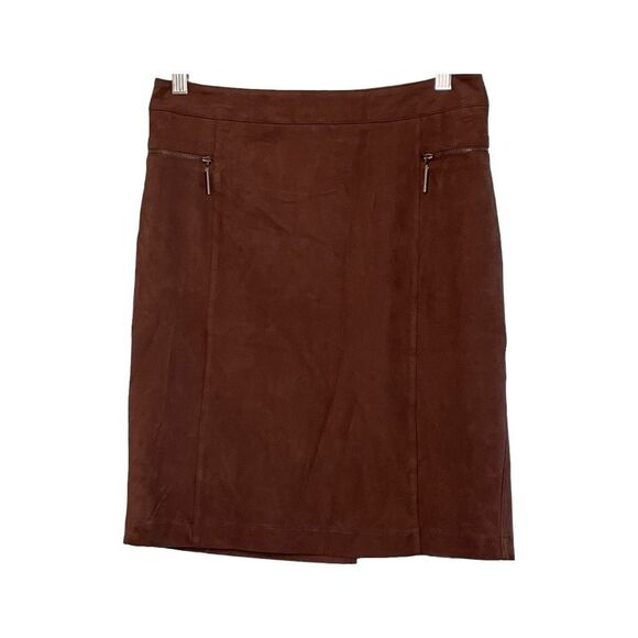 Alberto Makali Faux Suede Mini Skirt Brown Pencil Zipper Pocket Detail 6 - Picture 1 of 4